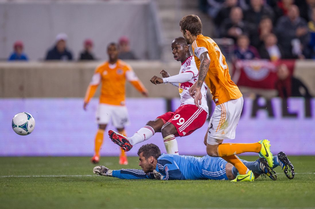Bradley Wright-Phillips capitalizes on Tally Hall's mistake.